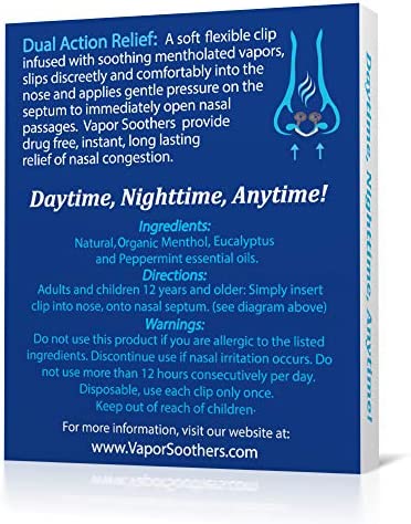 Vapor Soothers Nasal Dilator Clips, Instant Nasal Congestion Relief, Peppermint, 28 Count, Drug-Free