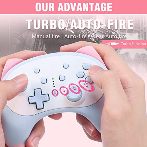 IINE Cute Switch Controller, Bluetooth Cartoon Kitten Nintendo Switch Controllers Wireless, Kawaii Light Switch Gaming PC Controller with TURBO/ Double Vibration Function