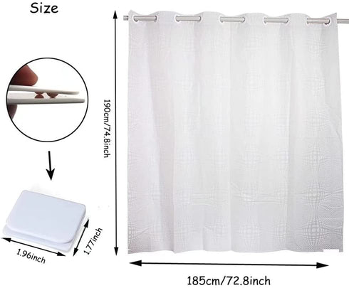 White Shower Curtain, 3D Hook Free Water Repellent PEVA Shower Curtain Liner Washable,72x74 inch