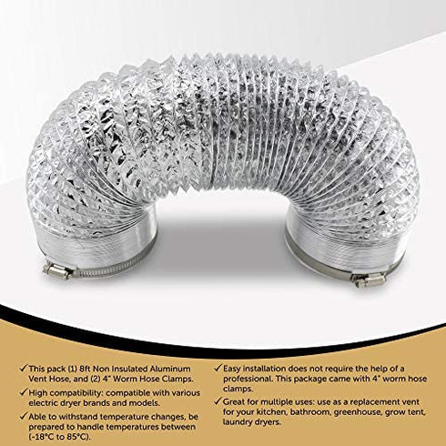 Appliance Pros AP-4395481 8ft Insulated Dryer Vent Hose, Outdoor Indoor Vent Kit for Dryer Connector 4396009R, Flexible and Insulated Dryer Duct