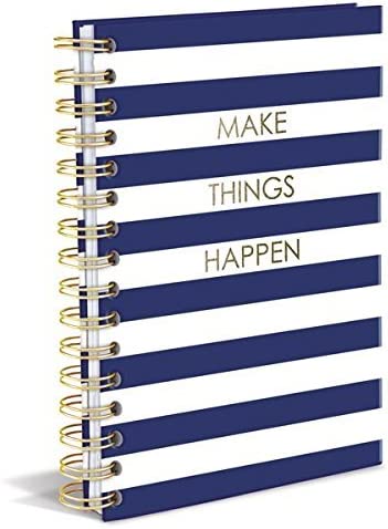 Graphique Hardbound Spiral Journal | Make Things Happen Navy Stripe Design | Premium Paper | Notebook | Diary | Lists | Record Month and Date | Great Gift | 160 Ruled Pages | 6.25” x 8.25”
