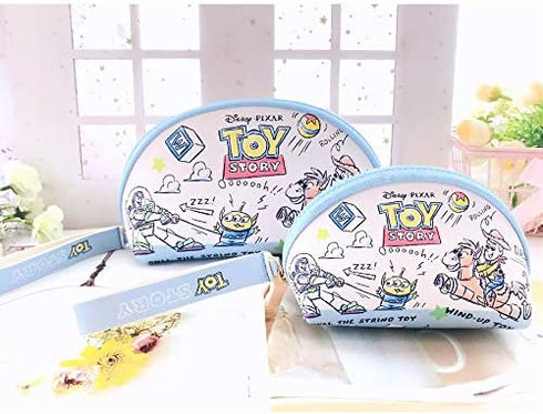 FINEX 2 pcs Set Toy Story PU Leather ONE Cosmetic Bag Make up Organizer + ONE Coin Purse with Straps