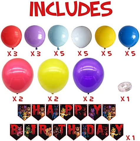 Fnaf Party Supplies Theme Decorations Happy Birthday Banner 1 Cake Topper 24 Cupcake Toppers 35 Balloons Balloon Strip