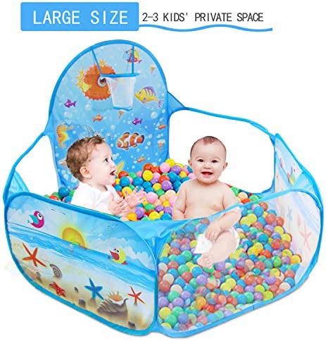 Dressbar Kids Ball Pit with Basketball Hoop Pop Up Children Play Tent, Ocean Pool Baby Playpen ,Portable Toys Gifts for Girls Boys Toddlers 2 3 4 5 6 12 Months Year Old (Balls not Included)