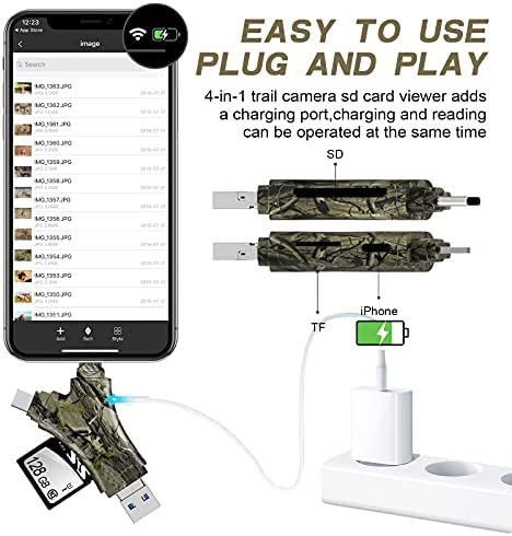 Trail Camera Viewer SD Card Reader,4 in 1 SD and Micro SD Memory Card Reader Compatible with iPhone/ipad ,Trail Camera SD Card Viewer to View Hunting Game Camera Photos or Videos on Smartphone