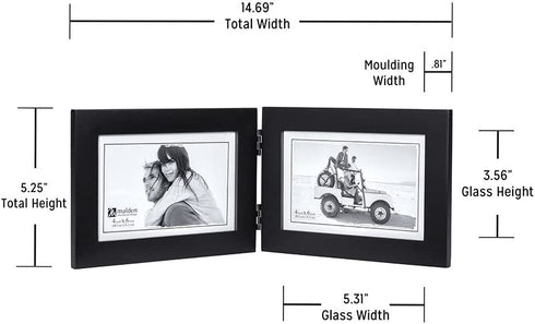Malden Double Horizontal 4x6 Picture Frame - Wide Real Wood Molding, Real Glass - Black