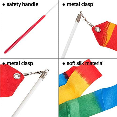 ANCIRS 2 Pack 2-Meter Dance Ribbons, Rainbow Streamers Rhythmic Gymnastics Ribbon, Baton Twirling Wands on Sticks for Kids Artistic Dancing