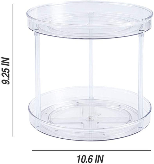 Lazy Susan Turnable Cabinet Organizer, Multifunctional 2 Tier 360 Rotating Clear Cabinet Organizer Large Spinning Spice Containers Cosmetic Can Organizers for Kitchen Pantry Bathroom