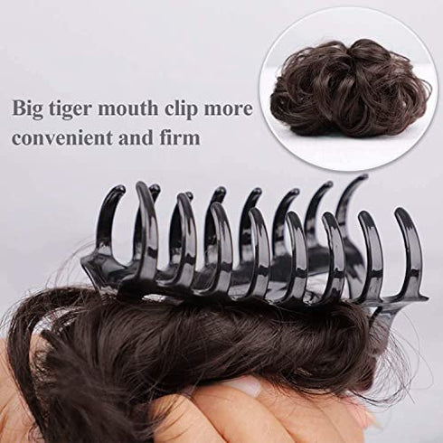 DeeThens Messy Bun Hair Piece Tousled Updo Hairpiece for Women Wavy Curly Scrunchies Clip in Claw Hair Bun Synthetic Chignon Claw Clip With Hair Attached (Darkest Brown)