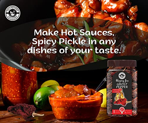Ghost Pepper Chili Whole (Bhut Jolokia Chili/Ghost Pepper Pod) – 2.5 oz/71 gm, 100% Pure, Smoked, Hottest & Spicy Chili of the world, Add Unique, Delicious, and Smoky Flavour to Your Favourite Dishes
