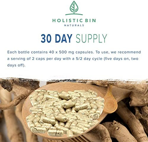 Holistic Bin Indonesian Tongkat Ali Capsules 1000mg Per Serving | Wild Harvested Eurycoma Longifolia Roots from Sumatra | No Fillers - 100% Pure Tongkat Ali for Men and Women (30 Day Supply)