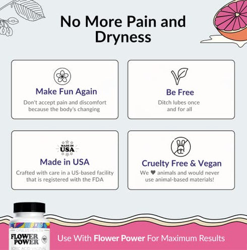 Flower Power She Juicy 60 ct - Vaginal Dryness with Slippery Elm Bark - Made in USA