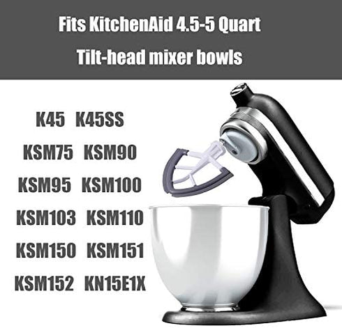 Flex Edge Beater For Kitchenaid,Kitchen Aid Mixer Accessory,Kitchen Aid Attachments For Mixer,Fits Tilt-Head Stand Mixer Bowls For 4.5-5 Quart Bowls,Beater With Silicone Edges,White