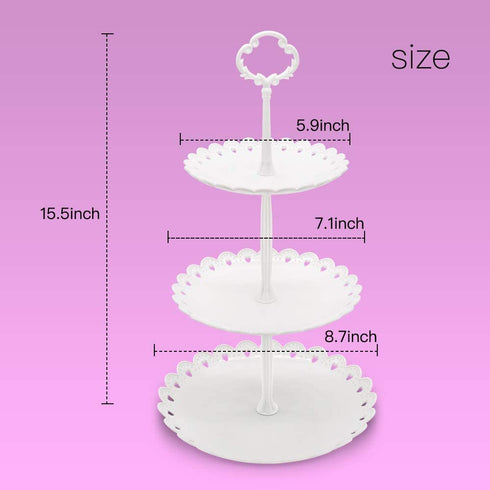 Imillet Cupcake Stand/Holder Plastic Dessert Stand White Cake Stand 3 Tiered Serving Stand Display Stand Reusable Pastry Platter for Wedding Birthday Baby Shower Tea Party Decorations (2 Pack Small)