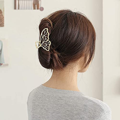 Butterfly Hair Clips for Women KISSKIKO 4 Pcs Silver and Gold Metal Small Claw Clip Cute Sparkling Hair Clip Non-Slip Rose Gold Thick Hair Thin Hair Claw Fancy Combination Hair Accessories Gift