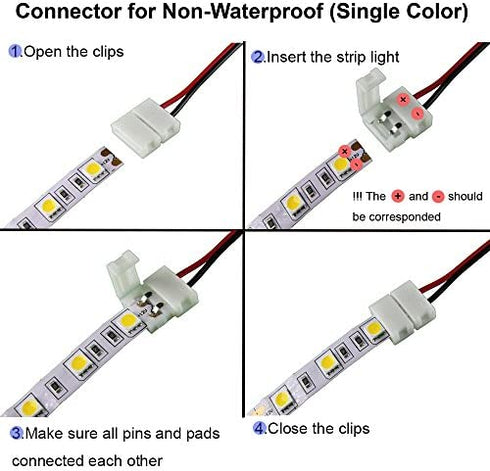 FSJEE 2Pin 8mm LED Strip Connector Kit Include L Shape 2 Pin Right Angle Corner Connector, T Shape Connector, Solderless Gapless Connector, Strip to Strip Jumper Wires for 2Pin 8mm 3528/2835 LED Strip