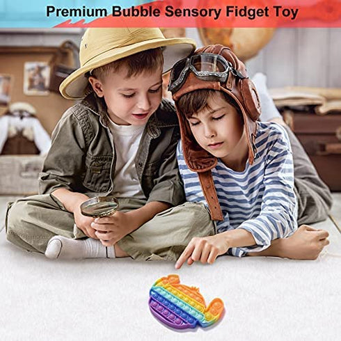 EVERMARKET 2 Pack Push Pop Bubbles Fidget Sensory Toys, Including Rainbow Stitch Bubble Block Toys Mini Popper Keychain Stress Reliever Silicone Squeeze to Relax, Medium, (K-026)