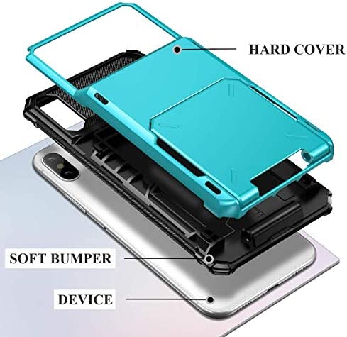 SAMONPOW Credit Card Holder Case for iPhone X iPhone Xs Case with 4 Card Holder Hard PC Soft Hybrid Rubber Anti Scratch Shockproof Heavy Duty Cover for iPhone X XS iPhone10 5.8 inch Sky Blue