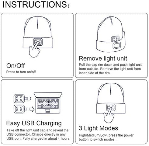 Beanie Hat with Light for Kids, USB Rechargeable Hands Free LED Headlamp Cap Winter Knitted Night Lighted Hat Flashlight
