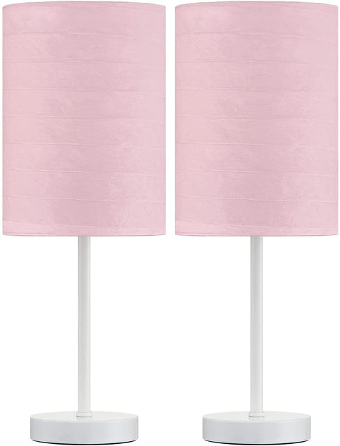 PORTRES 18.75'' Traditonal Accent Table Lamp Set of 2 for Bedroom Desk Lamps for Living Room Kids Room Study Room Office Rustic Decor Nightstand Rice Paper Lamps( White& Pink)