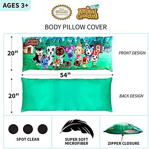 Franco Kids Bedding Super Soft Microfiber Zippered Body Pillow Cover, 54 in x 20 in, Animal Crossing
