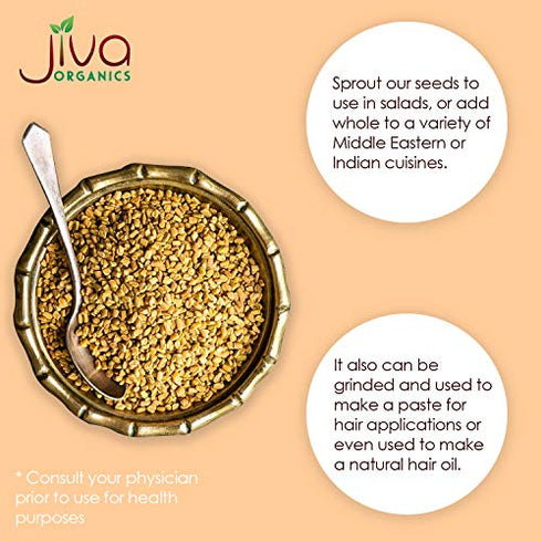 Jiva Organic Fenugreek Seeds 7 Ounce - Non-GMO, Fenugreek Seeds For Hair Growth, Cooking & Sprouting, Methi Seeds For Methi Dana Water, Fenogreco En Semillas, Whole Fenugreek Spice, Helba Seeds