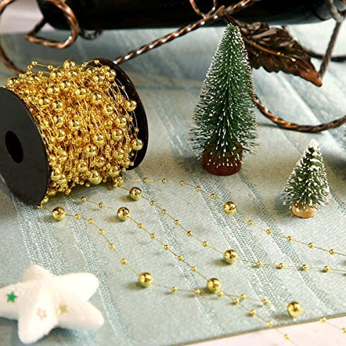 Pangda 65.6 Feet Christmas Tree Beads Garland Plastic Pearl Strands Chain for Christmas Wedding Decoration (Gold)