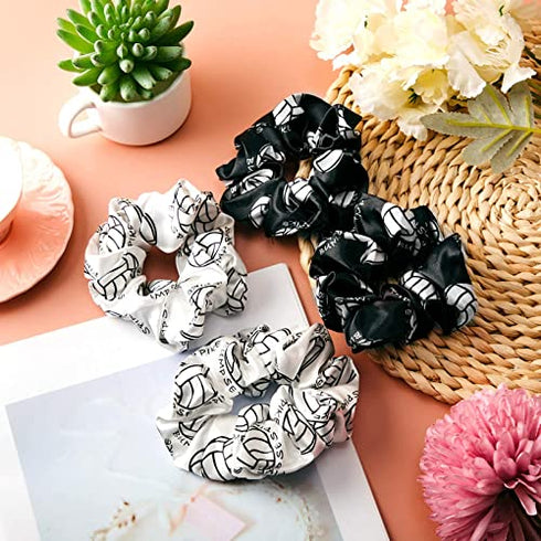 12 Pieces Volleyball Sport Hair Scrunchies Volleyball Sport Hair Ties Silk Satin Elastic Scrunchies Hair Bands Ponytail Holders for Players Teams Gifts (Black, White)