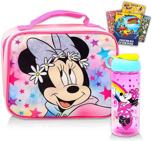 Walt Disney Studio Minnie Mouse Lunch Bag Bundle ~ Minnie Mouse Lunch Box Set For Minnie Mouse School Supplies, Travel, And More With Water Bottle And Stickers (Minnie Mouse School Bag)
