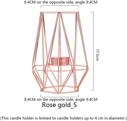Lanlong 2-Piece Metal Geometric Candlesticks, Tealight Candle Holders, Home Decor Candleholders, Geometry Candleholder Centerpieces, Table Centerpiece Candlesticks (Rose Gold L)