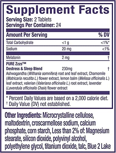 zzzQuil Pure Zzzs Sleep+De-Stress Melatonin+Ashwagandha Dietary Supplement 48 tablets