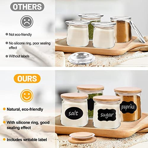 Jar Lids for Oui Yogurt Jars- 8 Pack Set Natural Bamboo Wood Oui Lids with Labels & Silicone Sealing Rings, Eco-friendly Yogurt Bottle Recycle Replacement Cap Glass Jar Canning Lids