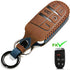 Leather Car Key Fob Cover Compatible with Jeep Keyless Remote Control Grand Cherokee Dodge Challenger Charger Dart Durango Journey Chrysler 200 300 Fiat etc (A Style, Brown)