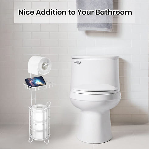 Toilet Paper Roll Holder Stand Bathroom Tissue Holders Free Standing with Middle Shelf Storage Reserve Mega Rolls/ Phone/Wipe-Gray