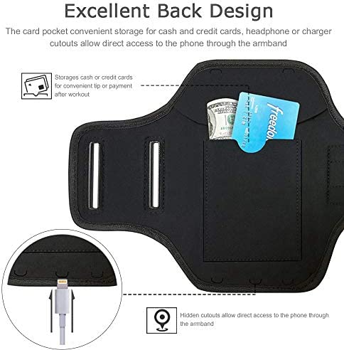 iPhone 14 Pro Max, 13 Pro Max, 14 Plus Armband with AirPods Holder, JEMACHE Gym Running Workouts Arm Band Case for iPhone 14 Plus, 14/13/12/11 Pro Max, Xs Max (Rosy)