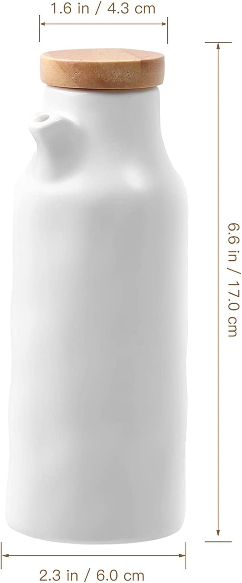 UPKOCH Ceramics Oil Bottles Ceramics Dispenser Bottle Olive Oil Soy Sauce Vinegar Cruet Liquid Condiment Storage Can for Kitchen Cooking (White) 400ML