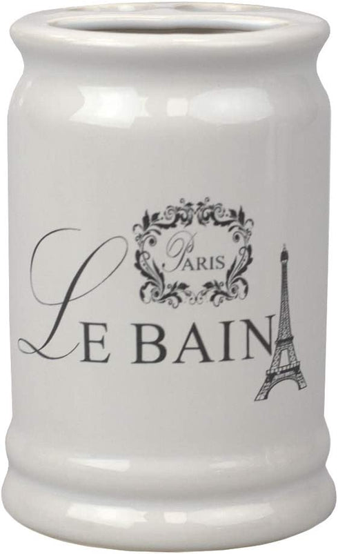 Home Basics, White Le Bain Paris Eiffel Tower 4 Piece Designer Ceramic Bath Accessory Set | Toothbrush Holder, Dispenser, Soap Dish, 1 Tumbler