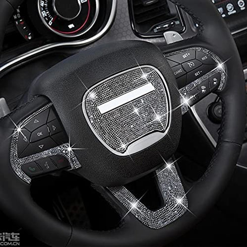 SENSHINE for Dodge Challenger Charger Durango Accessories 2014-2018 2019 2020 2021 2022 Bling Steering Wheel Sticker Cover Trim 4PCS Black For Dodge (Black Trim)