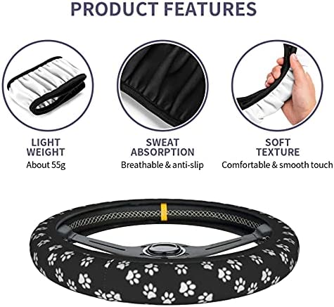 Dog Cat Paw Print Steering Wheel Cover for Women 14 15 inch Universal Cute Car Steering Wheel Accessories Paw Print Breathable Steering Wheel Protector