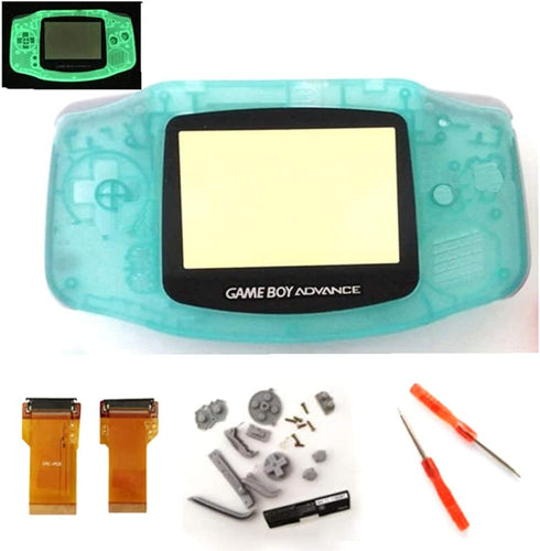Full Housing Shell Case Cover Flex Cable Backlight Backlit Adapter for Nintendo Game Boy Advance GBA AGS 001 Mod Kit Replacement Noctilucent Edition Luminous Green