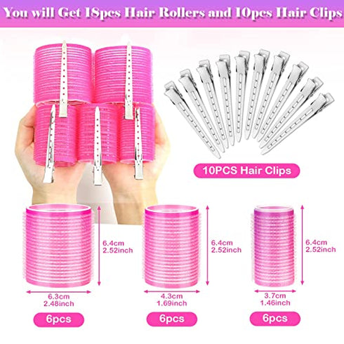 Jumbo Hair Curlers Rollers with Clips, Cludoo 28 Pcs Big Rollers for Hair Set with 3 Sizes Self Grip Hair Roller for Long Medium Short Thick Thin Hair Bangs Volume, Salon Hair Dressing DIY Hair Roller