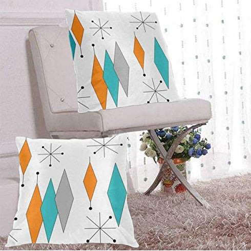 DZGlobal Turquoise Orange Diamond Pillow Covers Set of 2 Mid Century Throw Pillow Covers Retro Starburst Cushion Cover Modern Decorative Pillowcases for Sofa Bed Couch Chair 18 x 18