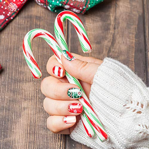 72 Pieces Christmas False Nails Artificial Fake Short Fingernails Santa Claus and Cute Snowman Decoration with 6 Jelly Glue for Nail Design Salon DIY Decoration, 12 Sizes 6 Boxes