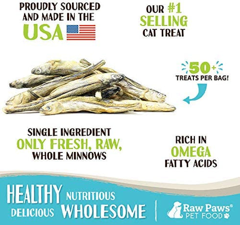 Raw Paws Pet Freeze Dried Minnows for Dogs & Cats, 2-oz - USA Fish Dog Treats - All Natural, Single Ingredient Minnow Cat Treats - Raw Freeze Dried Dog Snacks - Grain Free Cat Reward
