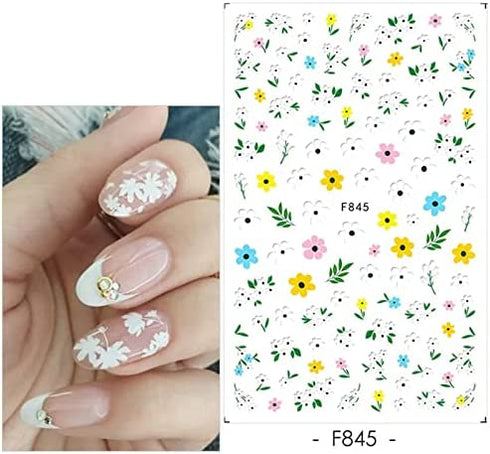 MiaoWu 10 Sheets Flower Nail Art Stickers Decals Colorful Cheery Blossoms 3D Self-Adhesive Rose Butterfly Nail Sticker Spring Floral Theme for Acrylic Nails DIY Nail Art Supplies