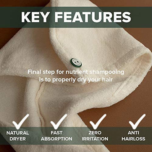 GRUNPLUS 100% Pure Cotton Hair Towel |Hair Wrap Towel | Hair Towel | Hair Drying Towel | Hands-Free Dryer | Fast Drying Hair Wrap | Cotton Hair Towel | 8.7 X 24 in, 0.19 lb