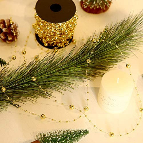 Pangda 65.6 Feet Christmas Tree Beads Garland Plastic Pearl Strands Chain for Christmas Wedding Decoration (Gold)