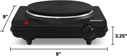 Elite Gourmet ESB-301BF# Countertop Single Flat Burner, Electric Hot Burner, Temperature Controls, Power Indicator Lights, Easy to Clean, 1000 Watts (Black)