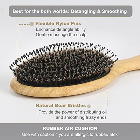 BESTOOL Hair Brush, Boar Bristle Hair Brushes for Women men Kid, Boar & Nylon Bristle Brush for Wet/Dry Hair Smoothing Massaging Detangling, Everyday Brush Enhance Shine & Health
