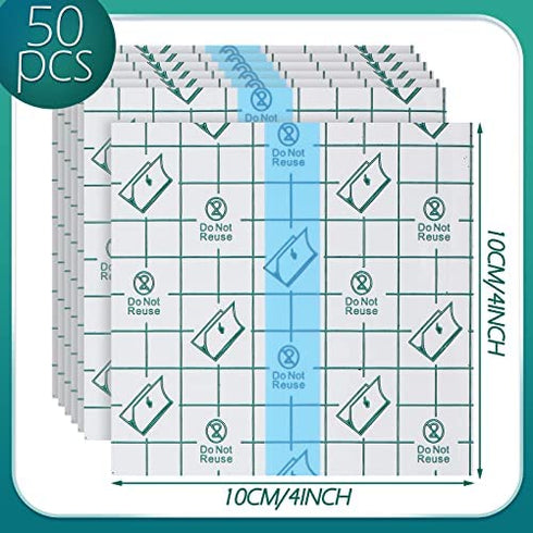 50 Pieces Transparent Stretch Adhesive Bandage Large Waterproof Bandage Transparent Film Adhesive Bandages (4 x 4 Inch)